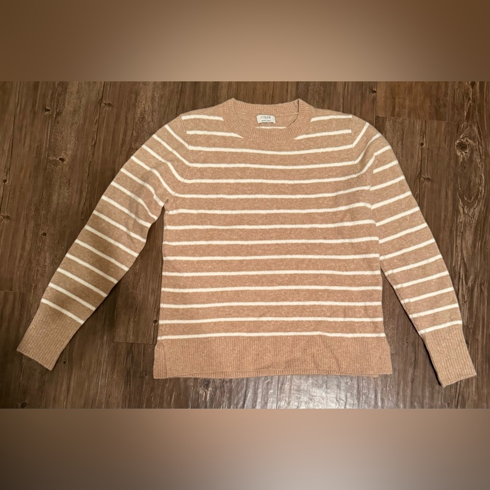 J Crew Striped Beige and White Sweater
